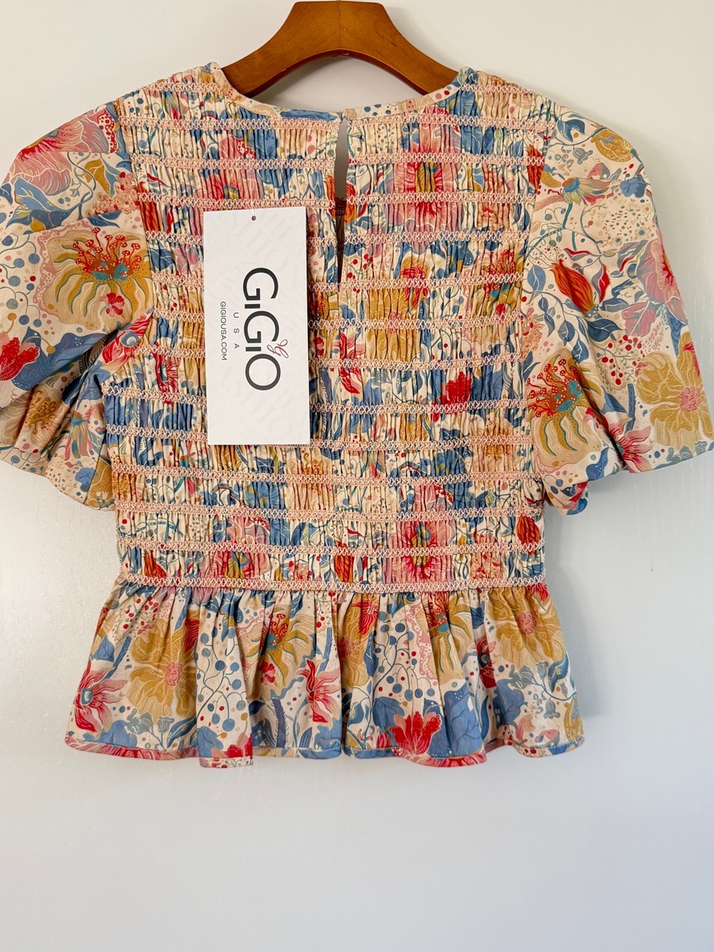 Gigio Smocked Floral Peplum Blouse in Multi-Color Size S Cottagecore Milkmaid - Picture 3 of 6